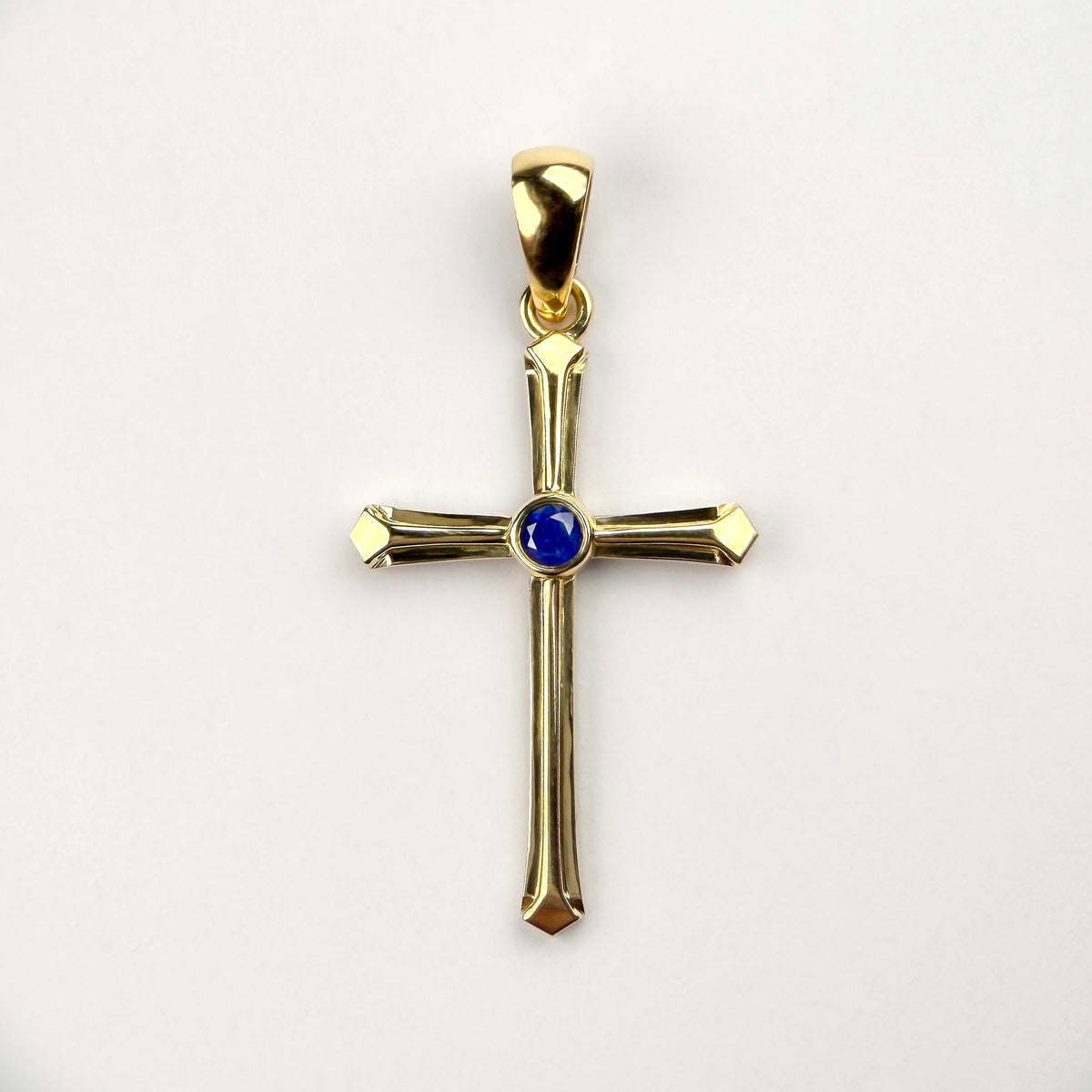 Natural Blue Sapphire Cross Pendant | 0.20 ct | 18K Yellow Gold