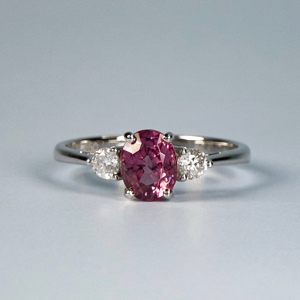 Natural Malaya Garnet Ring | 1.38 ct | 18K White Gold